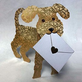 Dog Shape Stand up fold Out Card - Toffee Cream and Gold 014