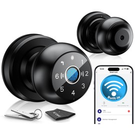 Smart 5-in-1 Fingerprint Door Knob Lock with Keypad – Built-in Wi-Fi, Remote E-Keys, App Swipe Unlock, Verified Real-Time Alerts, No Gateway Needed, App-Free Operation – Ideal for Bedrooms and Offices