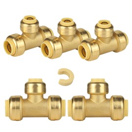 (Pack of 5) EFIELD 3/8 Inch Tee Push-Fit Fitting to Connect Pex, Copper, CPVC With Disconnect Clip