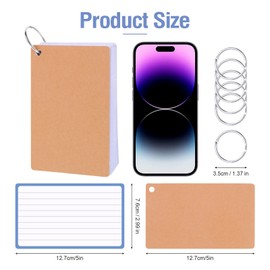 Flash Card, 300 Pcs Revision Cards 5x3 (12.7 * 7.6cm) Index Cards Coloured Flashcards Lined Record Card with 6 Metal Binder Rings, Ruled Cue Card for School Office Home Study Revision Supplies