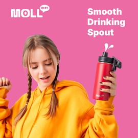 Mollcity Small Water Bottle 12 oz Insulated Sports Wide Mouth Flask for School-Reuasble Stainless Steel Vacuum Travle Water Bottle with Silicone Boot (Grass Green)