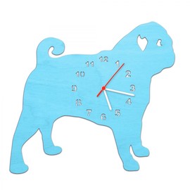 GRAVURZEILE Children's Wooden Wall Clock in Dog Design for Girls and Boys No Ticking Silent Movement 30 cm Large Available in 5 Colours Made in Germany Colour Baby Blue