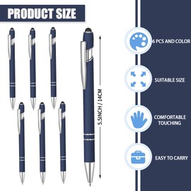 Lragvtbk 6 Pcs Blue Ink Ballpoint Pen with Stylus Tip 2 in 1 Ballpoint Pen Metal Pens Stylus Pen for Touch Screens School Office Coworkers (Blue)