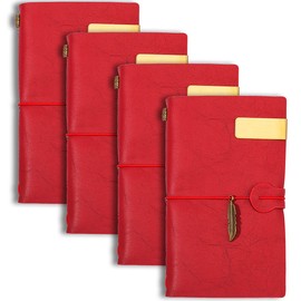 ZMHQLPDZ 4Pack Leather Travelers Notebook - Refillable Travel Journal - Traveler's Journal, Planner, Notebook for Writing, Poets, Travelers, as a Diary or Life Planner (Red)