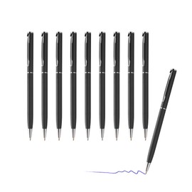 sin4sey Set of 10 Ballpoint Pens – Slim Design – Elegant Aluminium Ballpoint Pen (Black)
