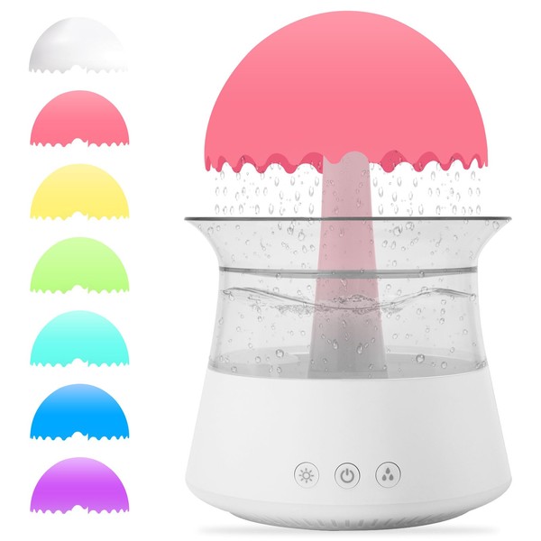 MIFXIN Rain Clouds Humidifier, Umbrella Rain Cloud Humidifier Diffuser for Essential Oil with 7 Colours LED Lights, Nano Mist Diffuser and Humidifier for Large Spaces, Children's Room (White)