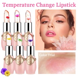 6PCS Crystal Flower Jelly Lipstick Set,Moisturizing Color Changing Lip Gloss Set,Clear Tinted Magic Lip Stain Moisturizer Gift Set,Waterproof Lip Balm Set,Long Lasting Hydrating Lipgloss for Women
