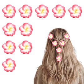 10 Pcs Plumeria Hair Clip, Plumeria Flowers, Flower Hair Clips, Mini Flowers Clips, Hawaiian Hairs Clip, Hawaiian Hairs Claw, Small Frangipani Hibiscus Barrettes, Mini Frangipani Accessories (Rose)