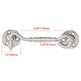 INIRET 2 Packs 4”Barn Door Latches，Brushed Nickel Heavy Duty Solid Thicken Stainless Steel barn gate Hook and Eye Latch,Sliding Door Antique Lock Gate Latch Wine Cabinet Carbon Steel Closet Door Latch