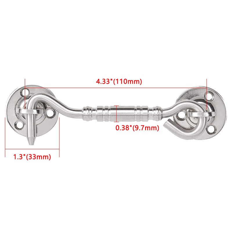 2 Packs Brushed Nickel 4”Hook and Eye Gate Door Latch,Solid