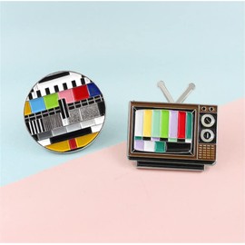 2 x Vintage TV No Signal Enamel Lapel Pins Colorful Cute Creative DIY Badge Gift Backpack Clothes Accessories Alloy Steel, Alloy Steel