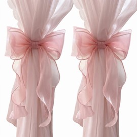 Bow Curtain Holder, Curtain Tiebacks, Tie Backs for Curtains, Curtain Ties, 2-Pack Pink Silky Bows Curtain Tieback, Romantic Window Decor for Bedroom, Living Room, Nursery & Home