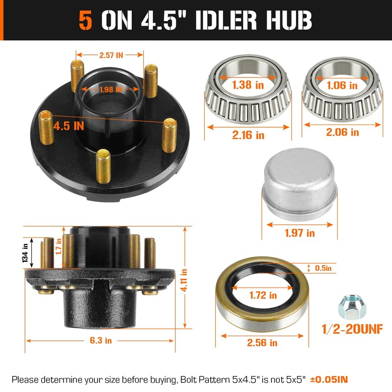 AEagle 2 Sets 5 on 4.5" Bolt Circle Trailer Hub