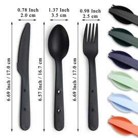 Evanda Travel Utensils Set for 6, Reusable Plastic Knife Fork Spoon Snapped Together for Easy Portability and Save Space, Silverware Cutlery Utensils Set for Work, Camping, Picnic, Gadgets, Lunch Box