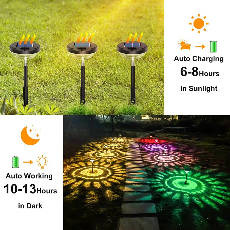 Bright Solar Pathway Lights 6 Pack,Color Changing+Warm White LED Solar
