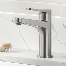 KRAUS Indy Bathroom Faucet in Spot-Free Brushed Nickel with Single Handle, Pop Up Drain and Supply Lines, KBF-1411SFBN