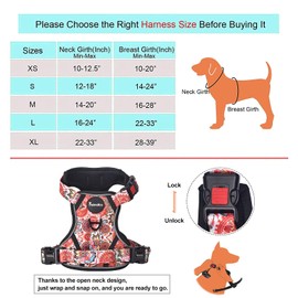Petmolico No Pull Dog Harness Set, 2 Leash Attchment Easy Control Handle Reflective Vest Dog Harness Medium Breed, Medium Dogs Harness and Leash Set with Poop Bag Holder, Medium Boho Floral