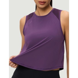 Crop Workout Tops for Women Tank Athletic Running Shirts Mesh Yoga Tops Gym Sleeveless Clothes Purple L