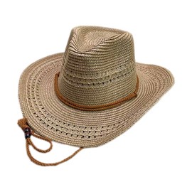 Plain Classic Straw Hat Wide Brim Cowboy Sun Hat Beach Travel Hat Cap Sun UV Protection for Men Women Khaki