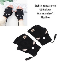 USB Heated Fingerless Gloves, Knitted Flip Top Knitting Gloves Heated Arthritis Gloves Electric Hand Warmer for Office Work(Black)