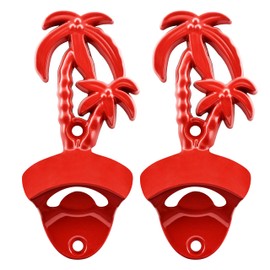 Jumiok Red Palm Tree Bottle Opener Wall Mounted Stainless Beer Cap Opener Mountable (Pack of 2)