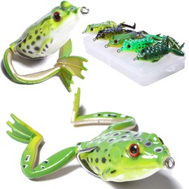 LURESMEOW Frog Lure, Frog Lures for Bass Fishing, Topwater Fishing Lures, Soft Frog Swimbaits with Weedless Design for Bass, Trout, Pike, Snakehead, 5pcs with Box
