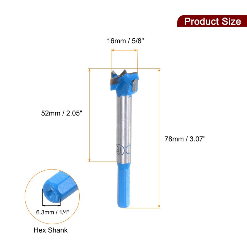 sourcing map Forstner Drill Bits 5/8 inch / 16mm Hex