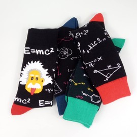 HSELL Mens Funny Math Dress Socks Fun Novelty Pattern Nerd Design Cotton Socks Graduation Gifts (4 Pairs - Math & Einstein)