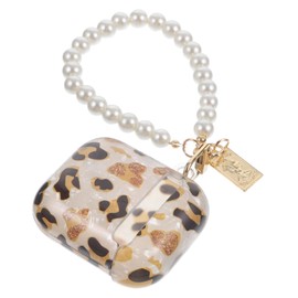 LABRIMP Earbud Carrying Case with Pearl Chain Keyring Protective Cover for and Portable Earphone Storage Stylish Leopard Print Design