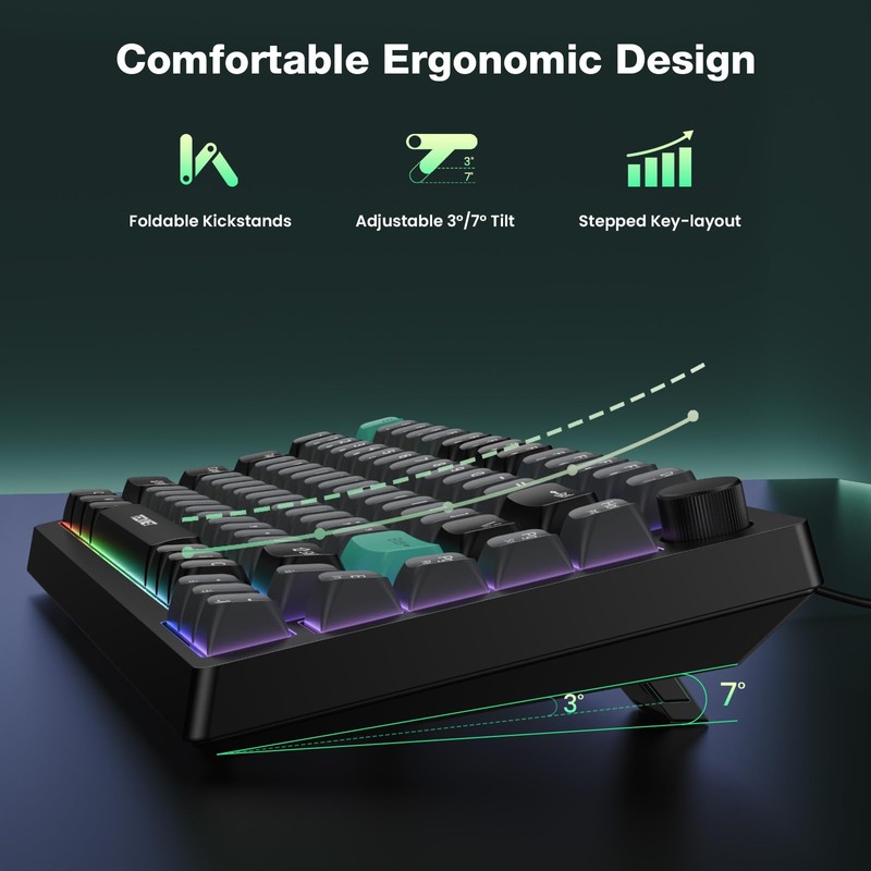 TECKNET Gaming Keyboard, 75% Wired Keyboard, RGB Backlit, 82-Keys with