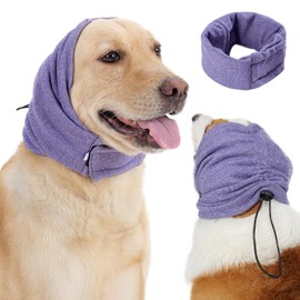 Dog Calming Hoodie No Shake Ear Wraps for Dogs, Dog Head Wrap Quiet Ears Cover for Noise Reduction Anxiety Relief, Adjustable Pet Head Covers Muffs for Hematoma,Thunder,Fireworks, Vet Visits(Purple,L)