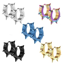 Unbranded Punk Rock Stainless Steel Spike Circle Huggie Hinged Hoop Earrings for Men Women - Silver(2PCS)