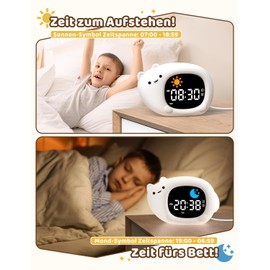 YISSVIC Children's Alarm Clock, Sleep Trainer, Alarm Clock, Children's Learning Alarm Clock with Snooze 2 Alarms, Soft Night Light, RGB Light for Beginners to School, Children's Room in Cat Style