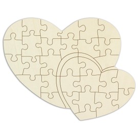 Wooden Puzzle Blank "Double Heart" Design and Paint - 33 Pieces, Approx. 38 x 29 cm - Empty Wooden Puzzle with Puzzle Template