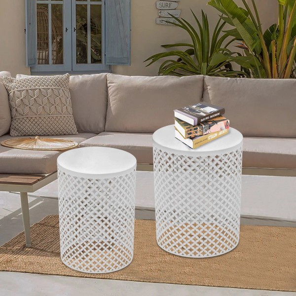Unbranded 2PCSModern In/Outdoor Side Table Metal Frame Accent Table Round