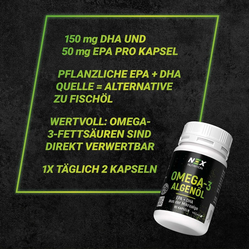 NEX Omega-3 Algae Oil, Vegan DHA EPA Source from Schizochytrium
