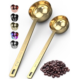 Orblue Premium Coffee Scoop Set - 1 Tbsp (15ml) & 2 Tbsp (30ml) Measuring Tablespoon - Stainless Steel Coffee Measuring Spoon and Scooper with Long Handles (Gold)