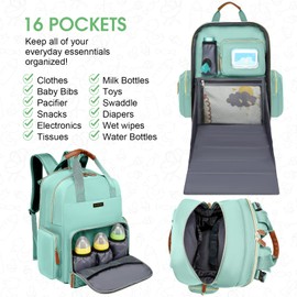 WITSTEP Diaper Bag Backpack with Changing Station, Light Green, Unisex
