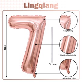 Rose Gold Number 70 Birthday Balloons, 40 Inch Large Rose Gold Mylar Foil Number 7 & 0 Balloons for Women, 70th Birthday Balloons for 70 Year Old Anniversary Birthday Party Decorations Supplies