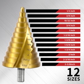 AIMLENTOOL HSS Spiral Groove Step Drill Bit, 12 Steps High-Speed Steel 1/4" to 2-3/8" Drill Bit for Stainless Steel, Aluminum, Plastic, and Wood, Large Multiple Hole Stepped Bit for DIY Lovers
