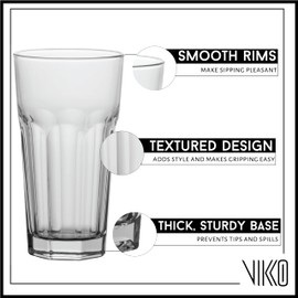 Vikko Drinking Glasses, Set of 6 Juice Glasses 9.5 Oz, Thick and Sturdy Kitchen Glasses, Dishwasher Safe Highball Glass Tumbler, Heavy Duty Cups, Water Glasses