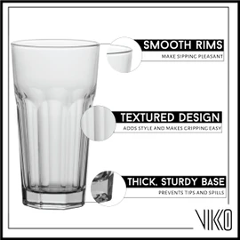 Vikko Drinking Glasses, Set of 6 Juice Glasses 9.5 Oz, Thick and Sturdy Kitchen Glasses, Dishwasher Safe Highball Glass Tumbler, Heavy Duty Cups, Water Glasses
