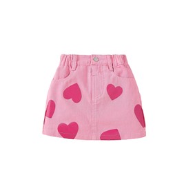 BEAUDRM Girl's Heart Pattern High Waist A Line Skirt Casual Regular Fit Short Denim Skirts Pink 5Y