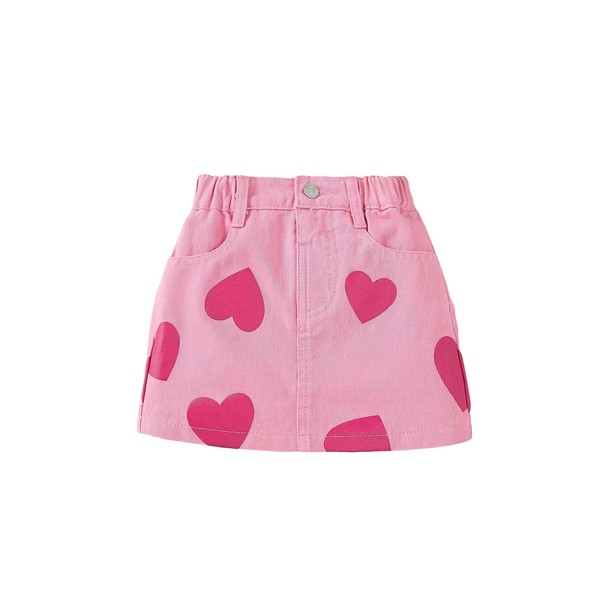 BEAUDRM Girl's Heart Pattern High Waist A Line Skirt Casual