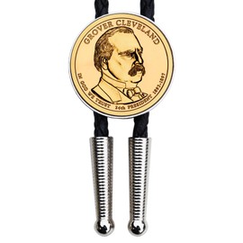 2012 Presidential Dollar BU Uncirculated Coin Simple Slide 36" black Leatherette Cord Silver Bolo Tie NEW - Grover Cleveland (1893−1897 Years Served) 2nd Term