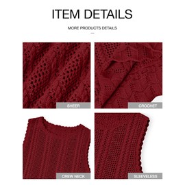 KIRUNDO Beach Vacation Clothes for Women Spring Summer Crochet Sweater Vest Tank Tops Cover Ups Resort Cruise Outfits 2025(Wine Red, X-Large)