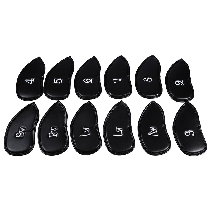 12pcs PU Leather Black Golf Club Head Cover Iron Head