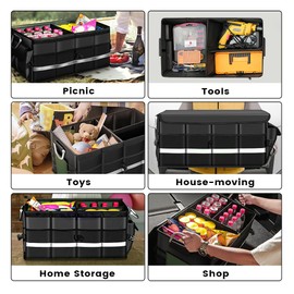 WINHUNT Car Trunk Organizer, Car Storage Organizer with Waterproof Bag Collapsible Multi Compartment Organizer for Car, Suv, Sedan, Truck, Non Slip Bottom, Aluminium Handle