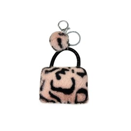 ELVRLA Elegant Classical Mini Leopard Handbag Shape Keychain Soft Plush ball Key Chain Key Ring Holder Bag Charm Purse Pendant -Pink