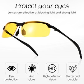 TEHAUX Night Driving Glass, Dimmable Yellow Lens, Night Vision, Reduce Glare, Vision, Compatible with Bikes, Cars, Black Frame